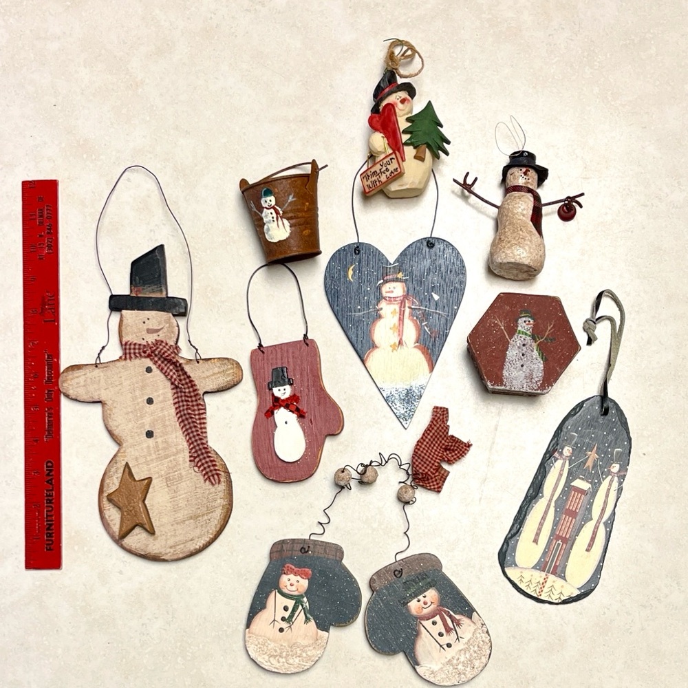 Rustic Snowman Christmas Ornaments and Decor Lot of 9 items